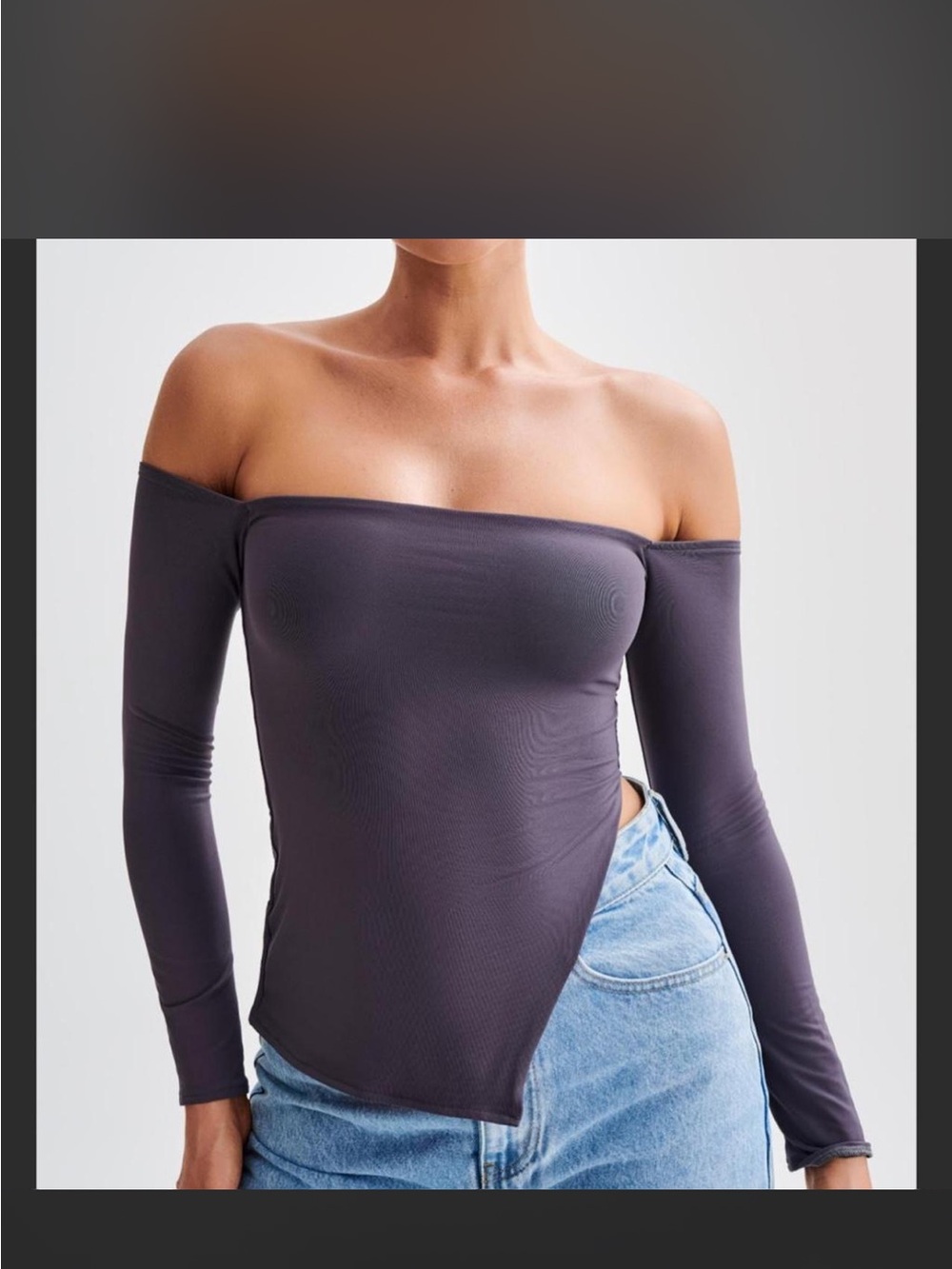Meshki Off-Shoulder Long Sleeve Top in Charcoal